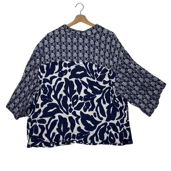 By Anthropologie Printed Linen Blend Buttondown Shirt Top Sz 2X Beach Nautical - Picture 9 of 14